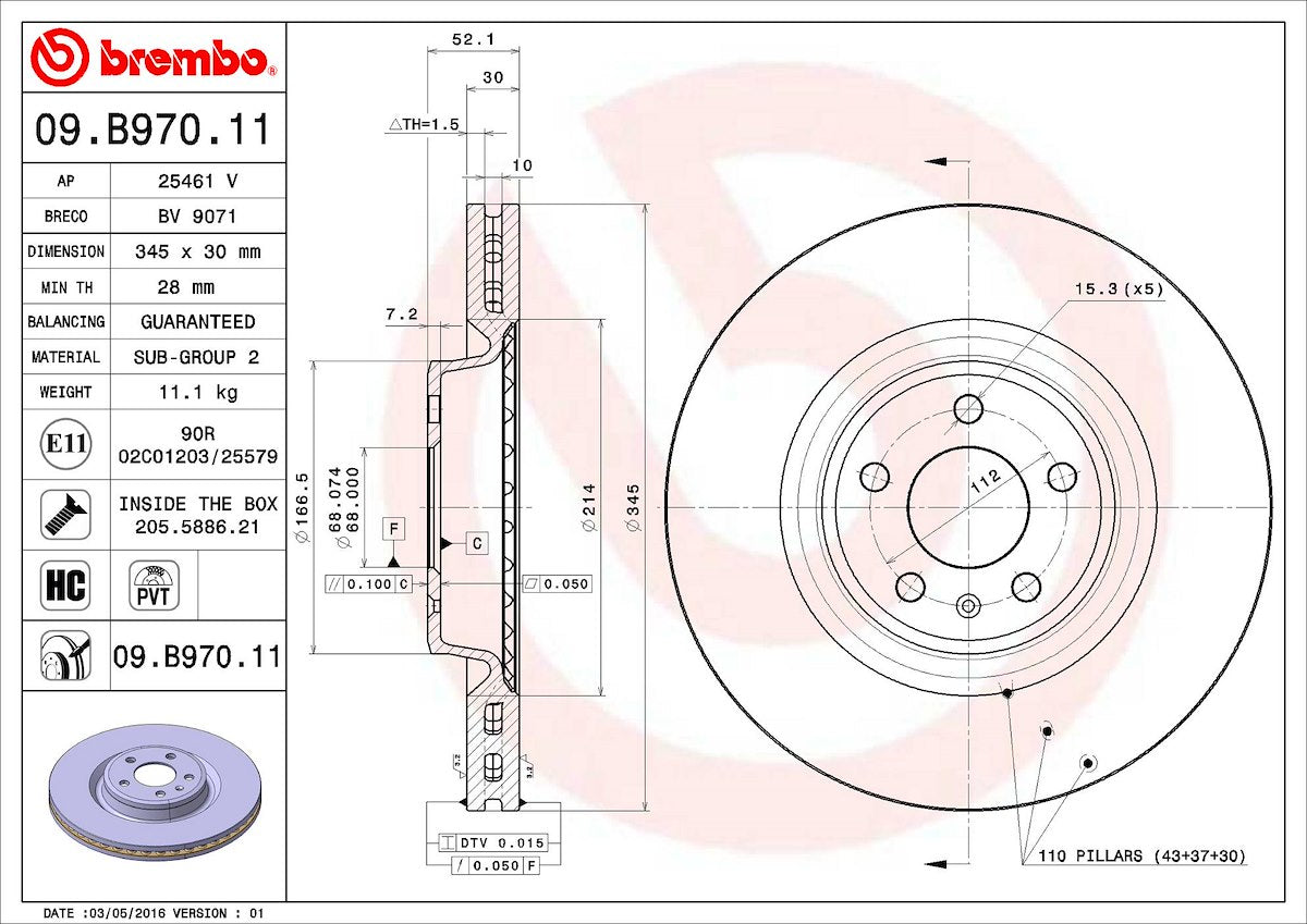 Brembo Brake Rotors 09B97011C02 product image 3