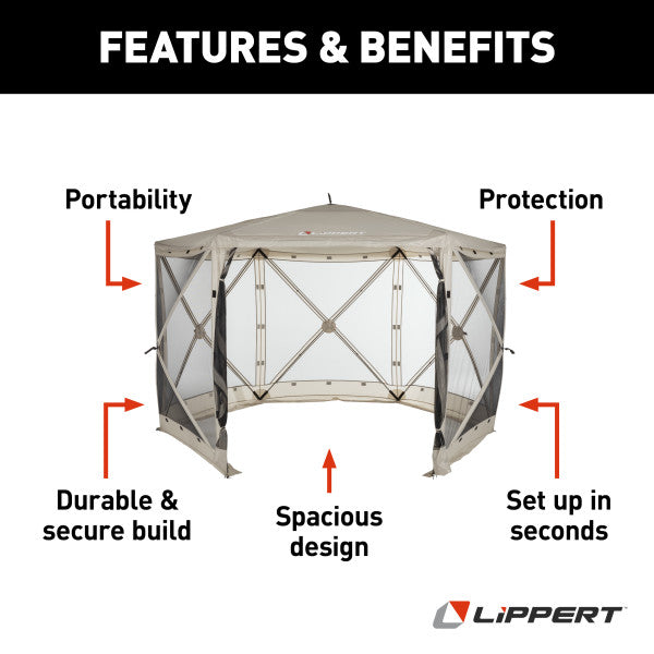 Lippert Portable Canopy, 92-1/2 in Height x 143-3/4 in Diameter, 107 Square ft Space For 4 To 6 People, 11 Millimeter Fiberglass Poles - 2021123289