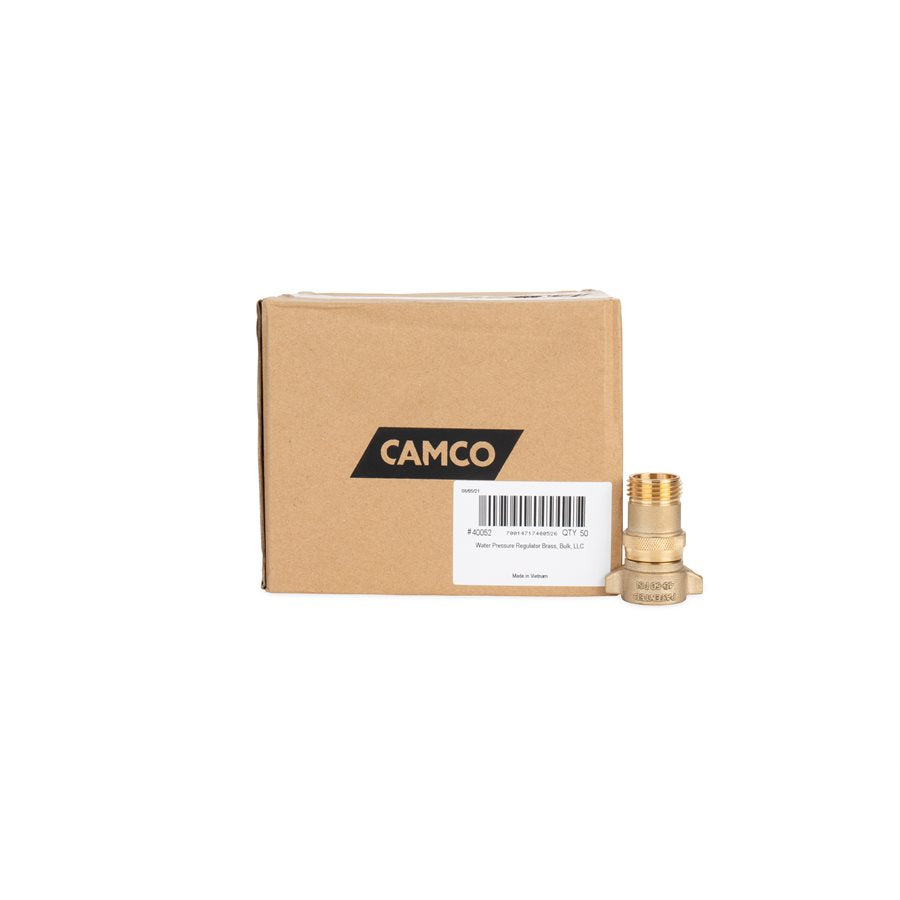 Camco Fresh Water Pressure Regulator, Brass, Preset Pressure Range of 40-50 PSI, Complies With CA and VT Regulations For Brass Content - 40052