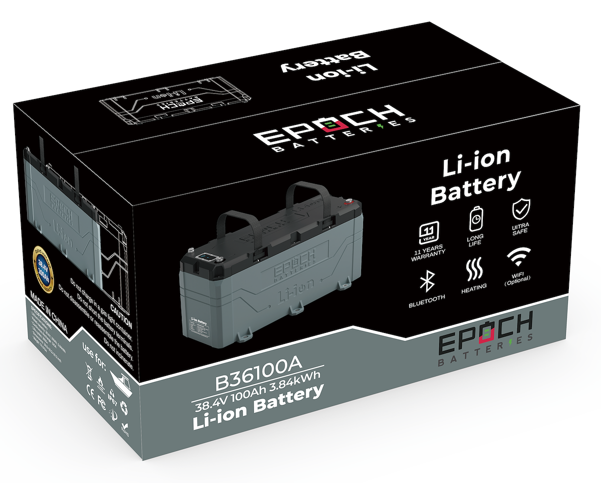 Epoch Battery, 36 V, M8 Threaded Stud Top Terminal, Lithium Iron Phosphate Style (LiFePO4) - B36100A-A