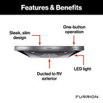 Furrion Stove Vent Hood, For 12 To 18 in Cabinet Depth, 10-11/16 in Width x 3-3/4 in Height Exhaust Duct, With LED Down Light - FHO23SACR-SS