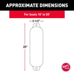 Taylor Made Boat Fender, White, 4-1/2 in Diameter x 16 in Length For 10 ft To 15 ft Boat - 1021