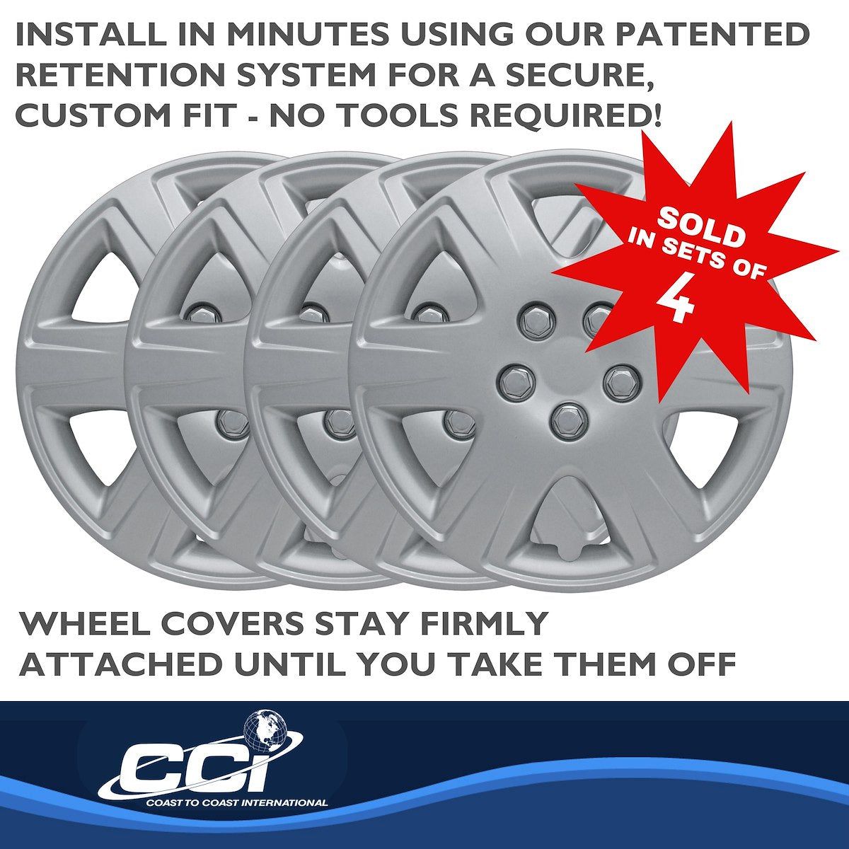 Coast2Coast Wheel Cover, 15 in, 6 Spoke, Spring Steel Clip, Set Of 4 - IWC42215S