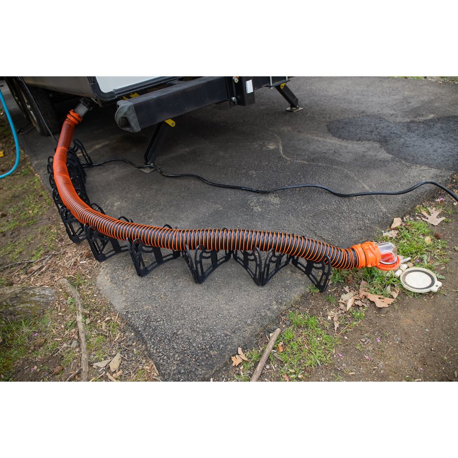 Camco Sewer Hose Support, Holds 15 ft Hose, Black - 43041