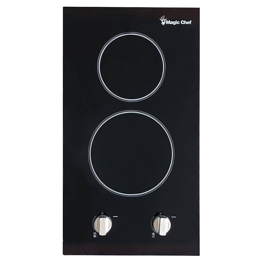 Magic Chef Stove, Black, 12 in Width x 2 in Height x 21-1/2 in Depth, 2 Burner - MCSCTE12BG2