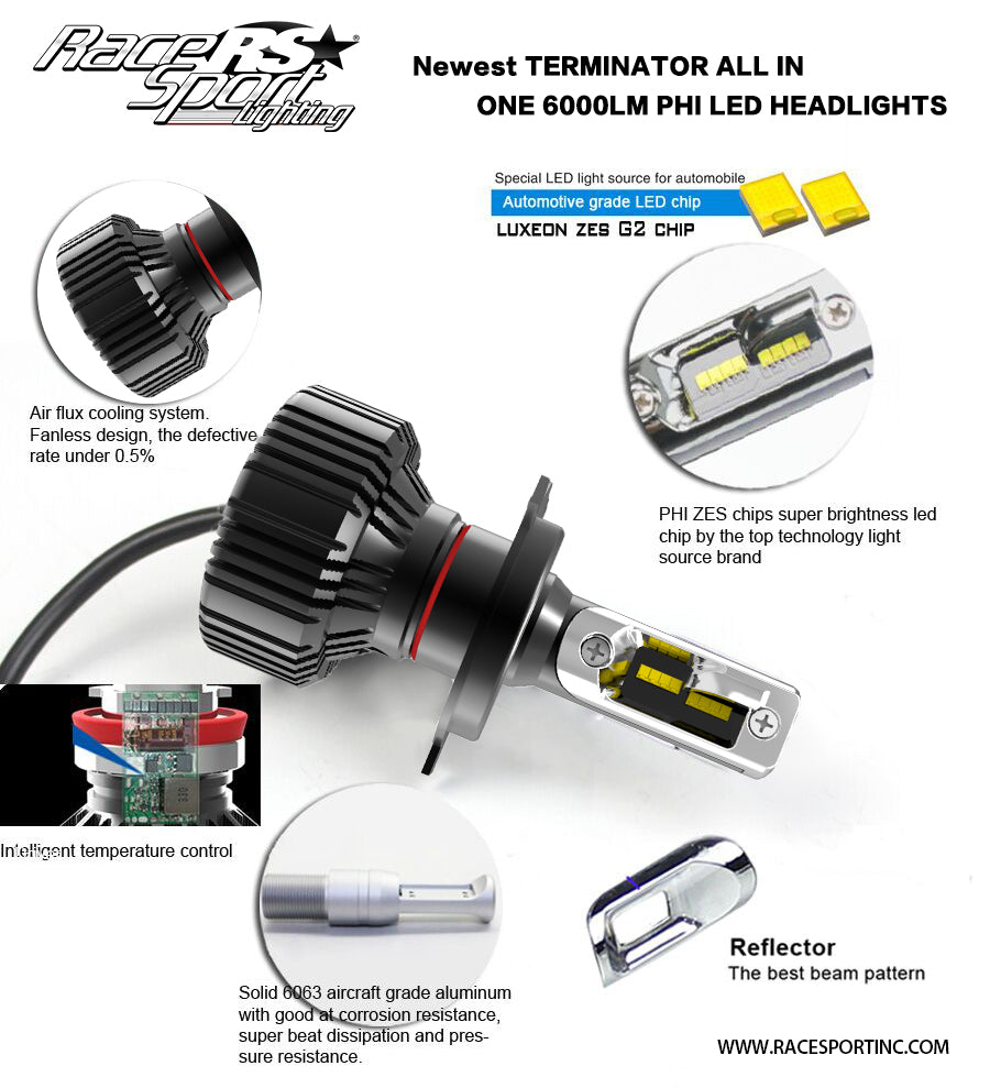 Race Sport Lighting Headlight Bulb, Terminator Series, 9005, LED Bulb, Set Of 2 - 9005TLED