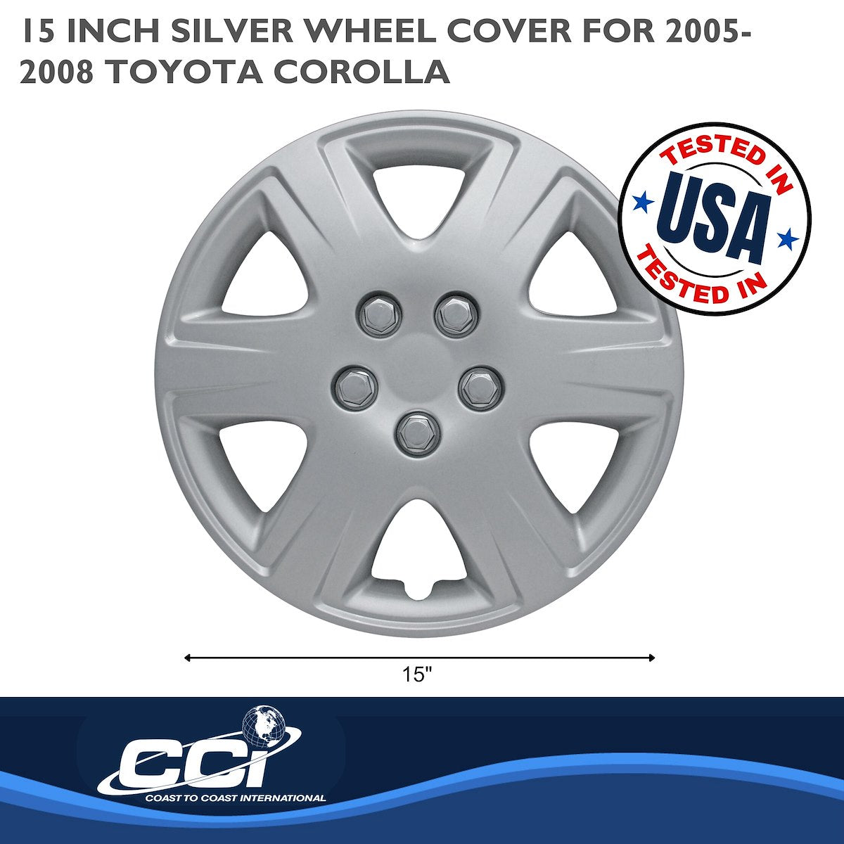 Coast2Coast Wheel Cover, 15 in, 6 Spoke, Spring Steel Clip, Set Of 4 - IWC42215S