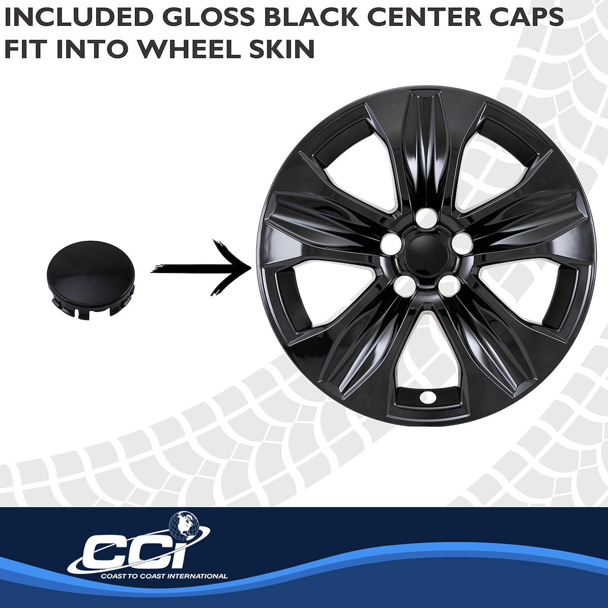 Coast2Coast Wheel Skin, 18 in, 5 V Spokes, Gloss Black, Set Of 4 - IMP525BLK
