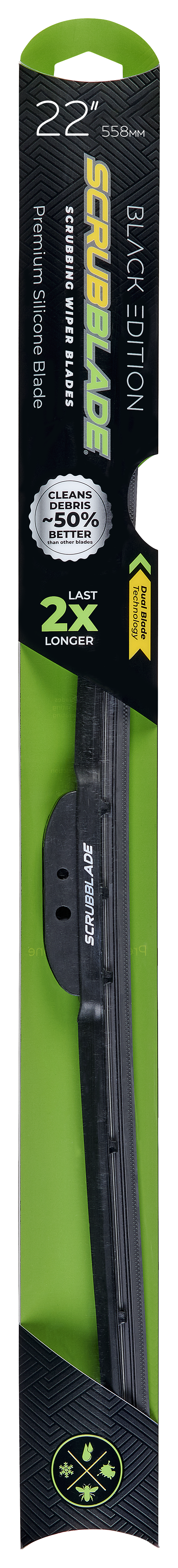 Scrubblade Windshield Wiper Blade, Black Edition, 22 in Length, Black - PB2200