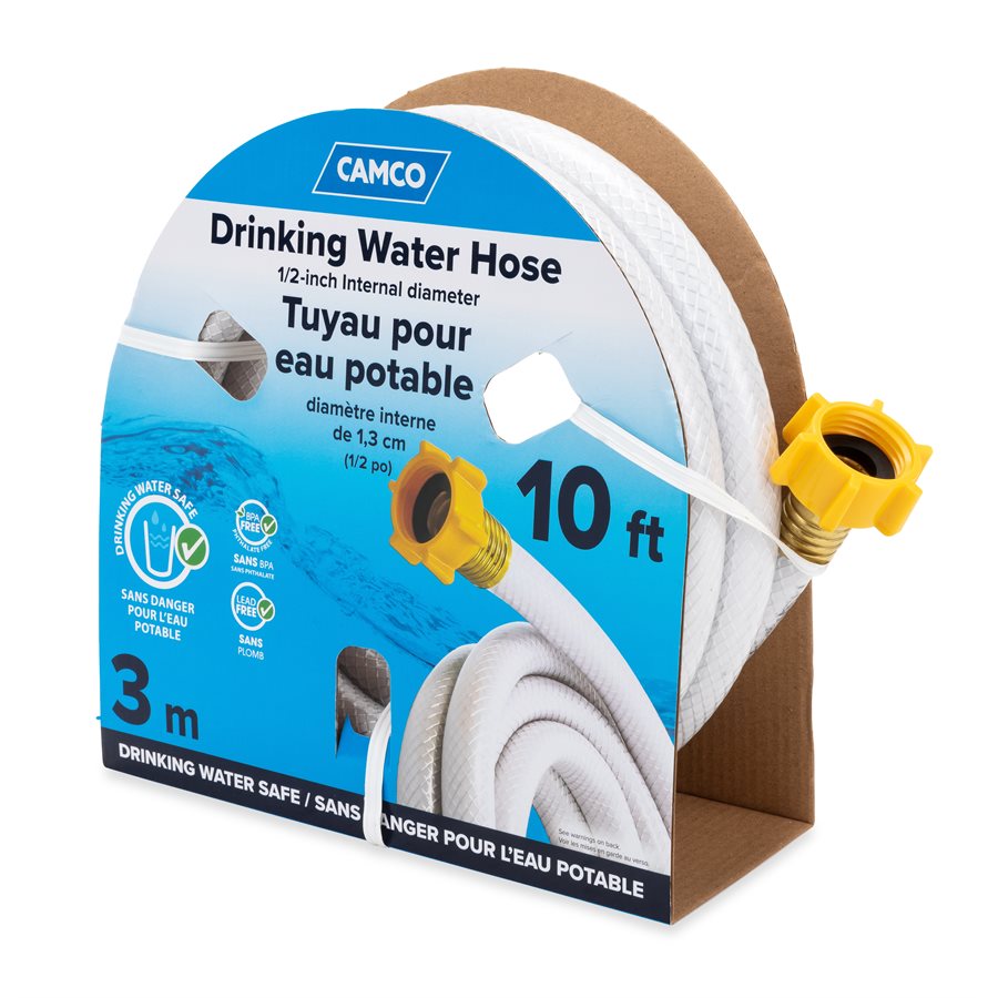 Camco Fresh Water Hose, 1/2 in Internal Diameter, 10 ft Length, 100 PSI Working Pressure - 22743