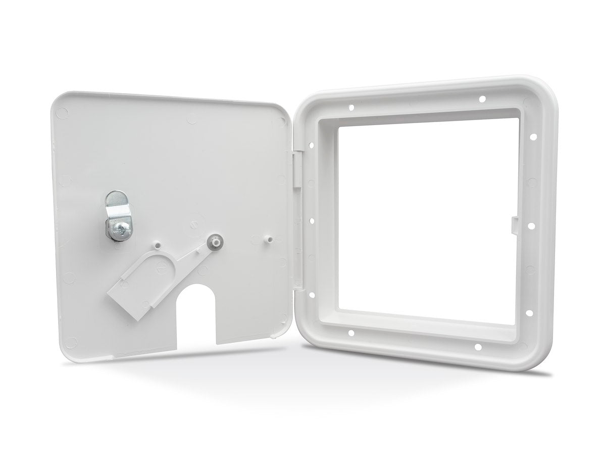 B&B Molders Electrical Cord Hatch, 6-7/8 in Height x 6-3/8 in Width Cutout Dimension, Accepts Up To 30 amp/50 amp Cords, Polar White - 94337