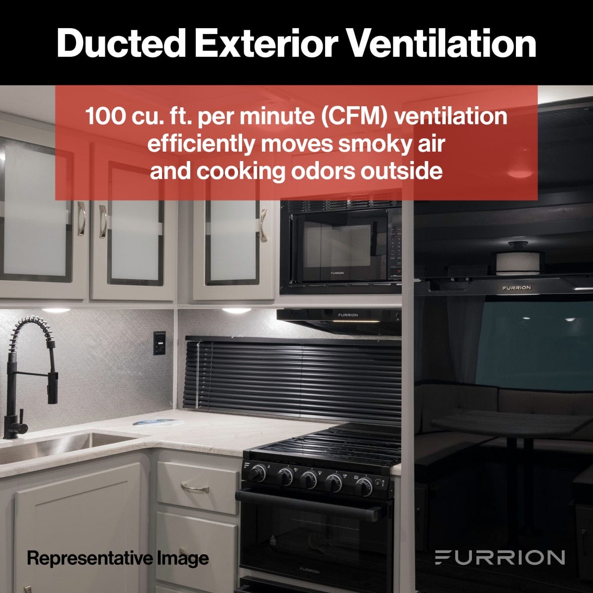 Furrion Stove Vent Hood, For 12 To 18 in Cabinet Depth, 10-11/16 in Width x 3-3/4 in Height Exhaust Duct, With LED Down Light - FHO23SACR-SS