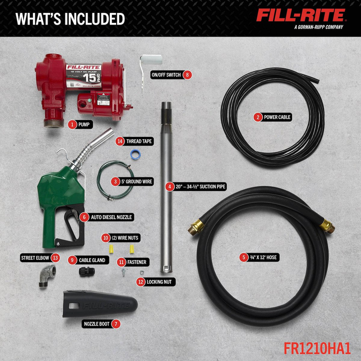 Fill-Rite Liquid Transfer Tank Pump, H Series, Diesel/Gasoline/Kerosene/E15/Biodiesel Up To B20, 12 V DC - FR1210HA1