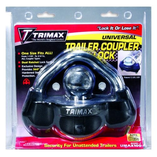 Trimax Locks Trailer Hitch Lock, Fits 1-7/8 in/2 in And 2-5/16 in Couplers, Black, Steel Shackle/Ballistic Grade Nylon Body - UMAX100