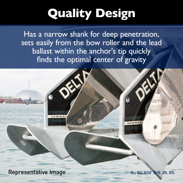 Lewmar Anchor, Holds Up To 42 ft Length Boat, 22 lb, 27-3/8 in Length x 12-1/8 in Width - 0057410