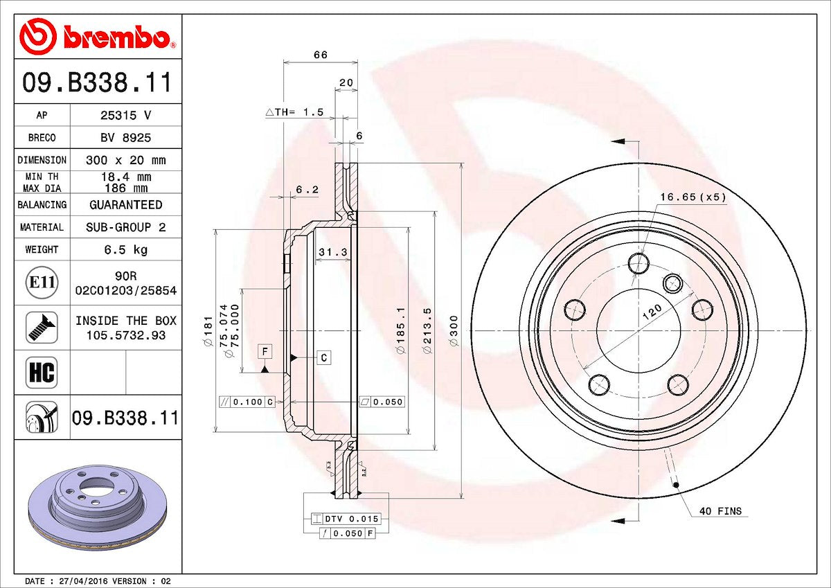 Brembo Brake Rotors 09B33811C02 product image 3