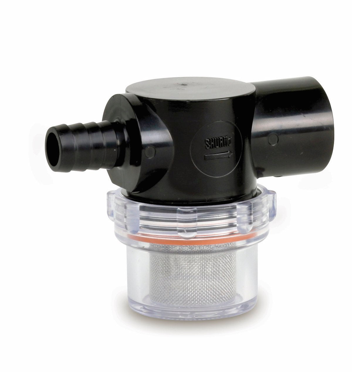 SHURflo Fresh Water Pump Strainer, 1/2 in Hose Barb Inlet And 1/2 in Female Swivel Outlet, 50 Mesh Stainless Steel Screen - 255-323