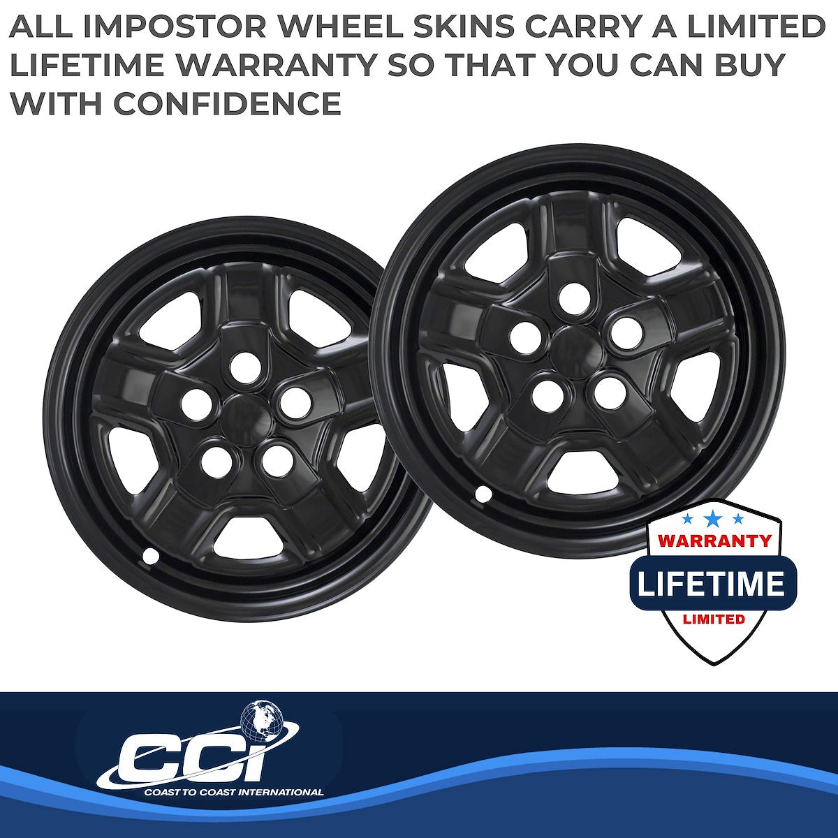 Coast2Coast Wheel Skin, 16 in, 5 Indented Spokes, Gloss Black, Set Of 4 - IWCIMP78BLK