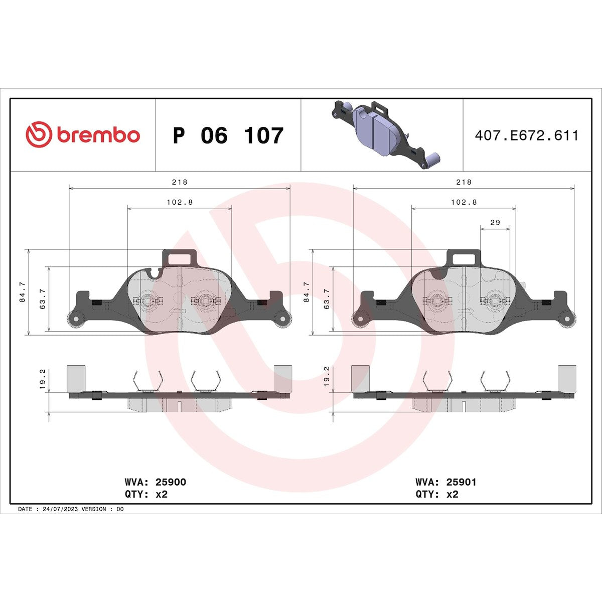 Brembo Brake Pads P06107 product image 4