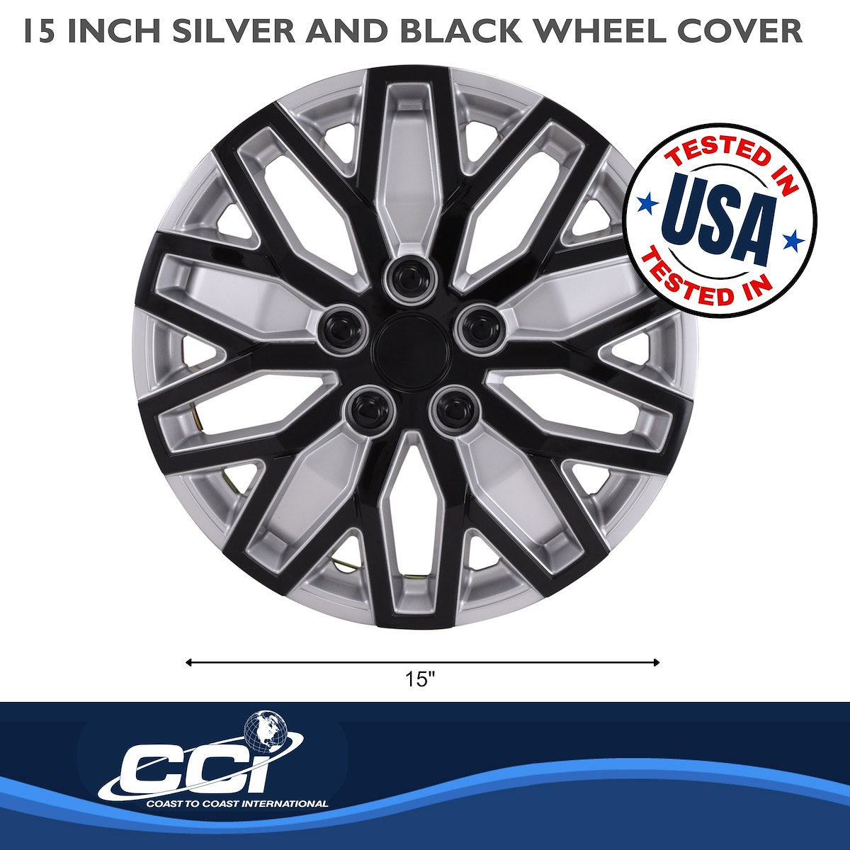Coast2Coast Wheel Cover, 15 in, 10 U Spoke, Black/Silver, Set Of 4 - 105115SB