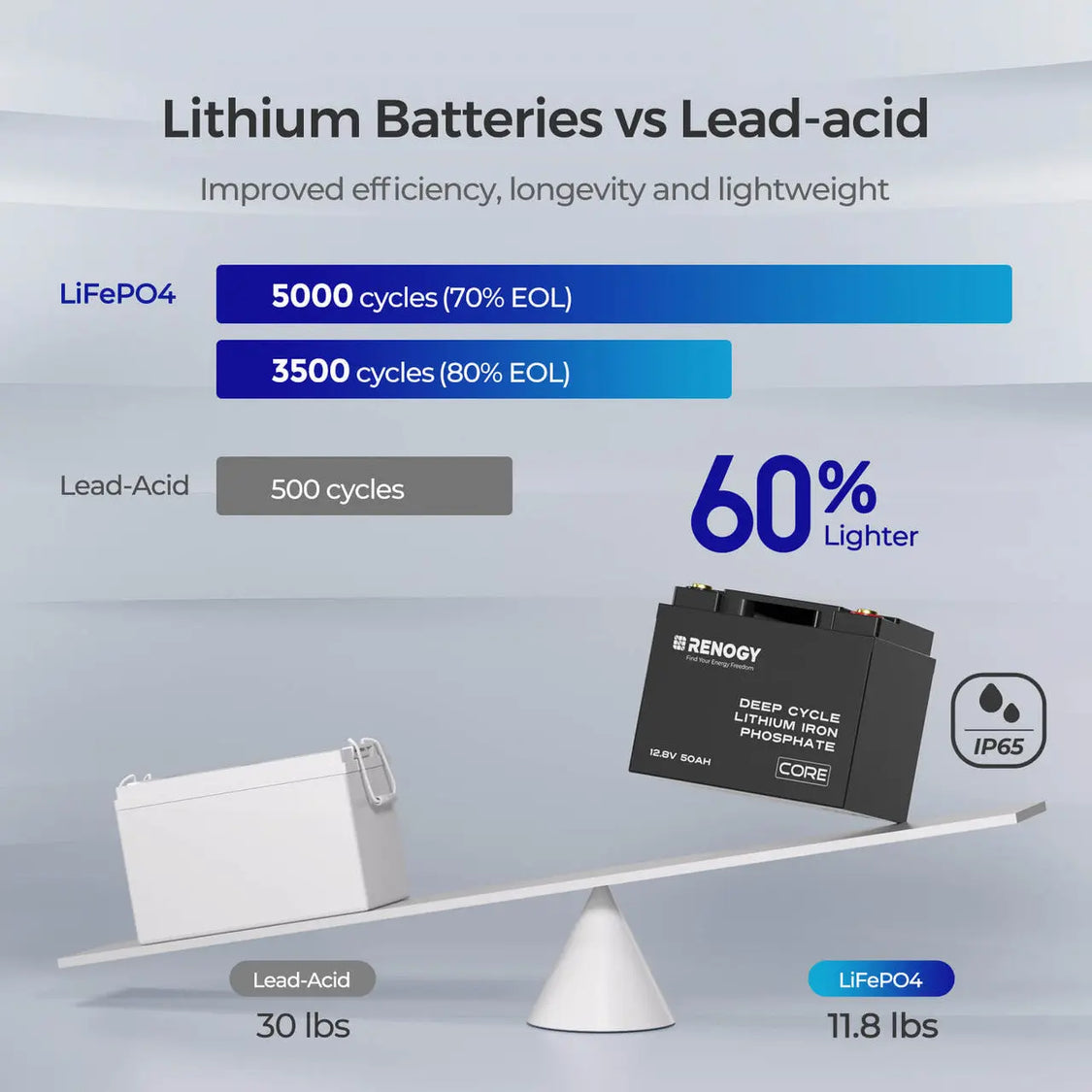 Renogy Battery, Core Series, Group U1, 12 V - RBT1250LFP-G1-US