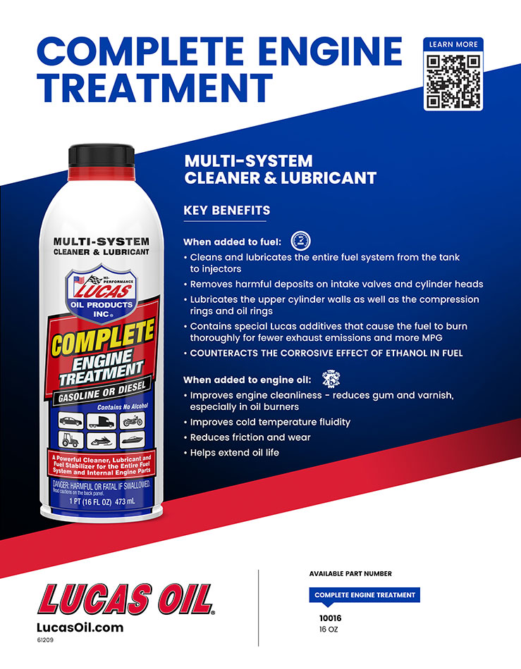 Lucas Oil Fuel Additive, Treats Up To 21 gal, 16 oz Aerosol Can - 10016