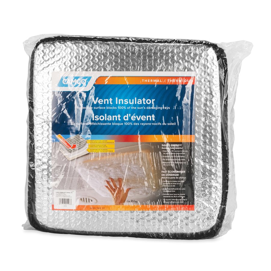 Camco Roof Vent Insulation, For 14 in x 14 in Vents, 2-3/4 in Foam With Reflective Backing And Synthetic Fleece Layer, Black - 45196