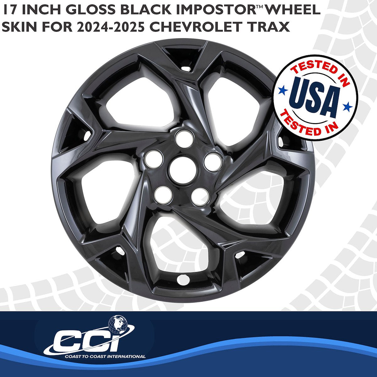 Coast2Coast Wheel Skin, 17 in, 5 Y Spokes, Gloss Black, Set Of 4 - IMP509BLK