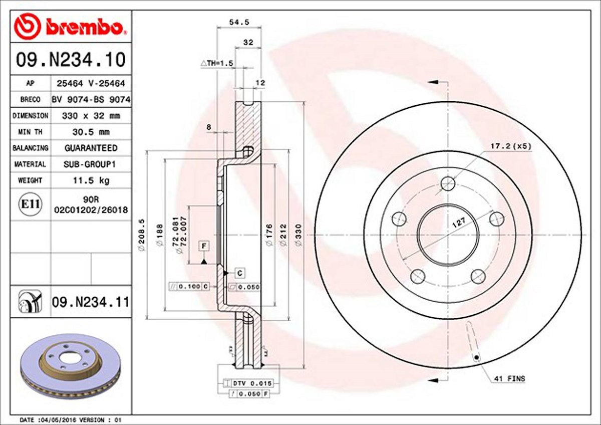 Brembo Brake Rotors 09N23411C02 product image 3