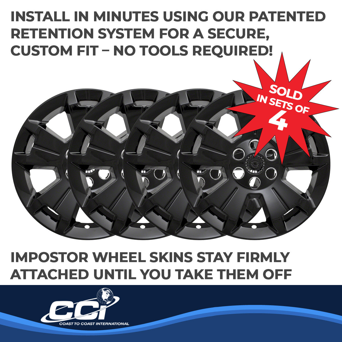 Coast2Coast Wheel Skin, 17 in, 5 Spokes, Gloss Black, Set Of 4 - IWCIMP405BLK