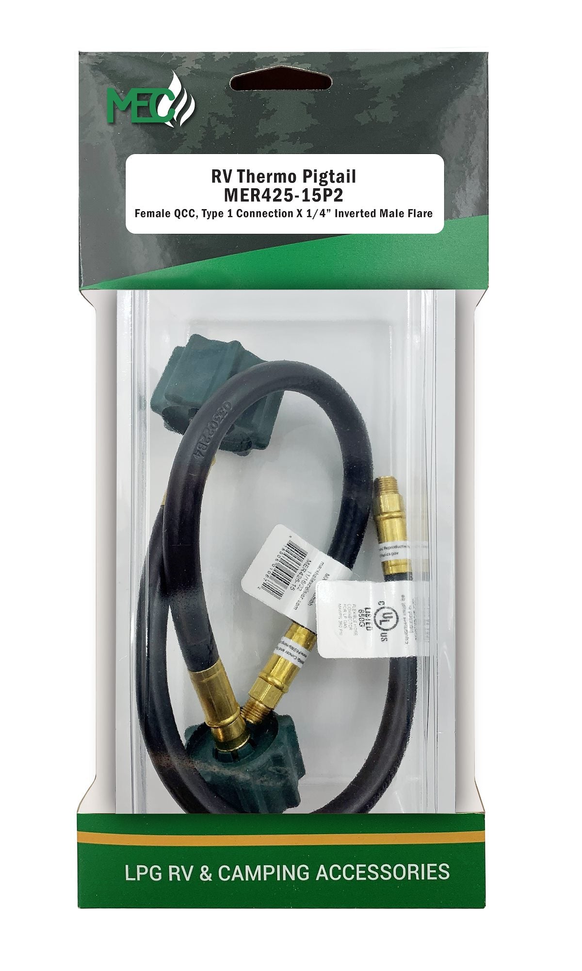 Marshall Excelsior Propane Hose, 1/4 in Inside Diameter High Pressure Hose, 200,000 BTU Capacity, 15 in Length, Set of 2 - MER425-15P2