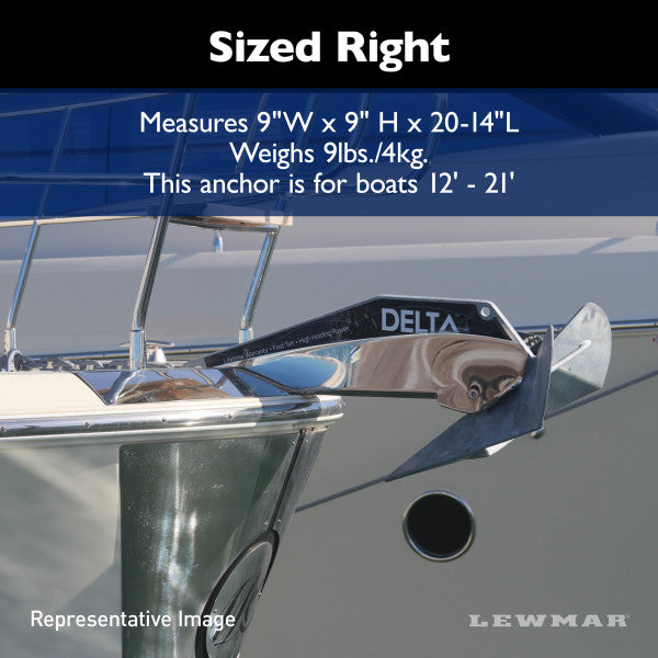 Lewmar Anchor, Holds Up To 42 ft Length Boat, 22 lb, 27-3/8 in Length x 12-1/8 in Width - 0057410