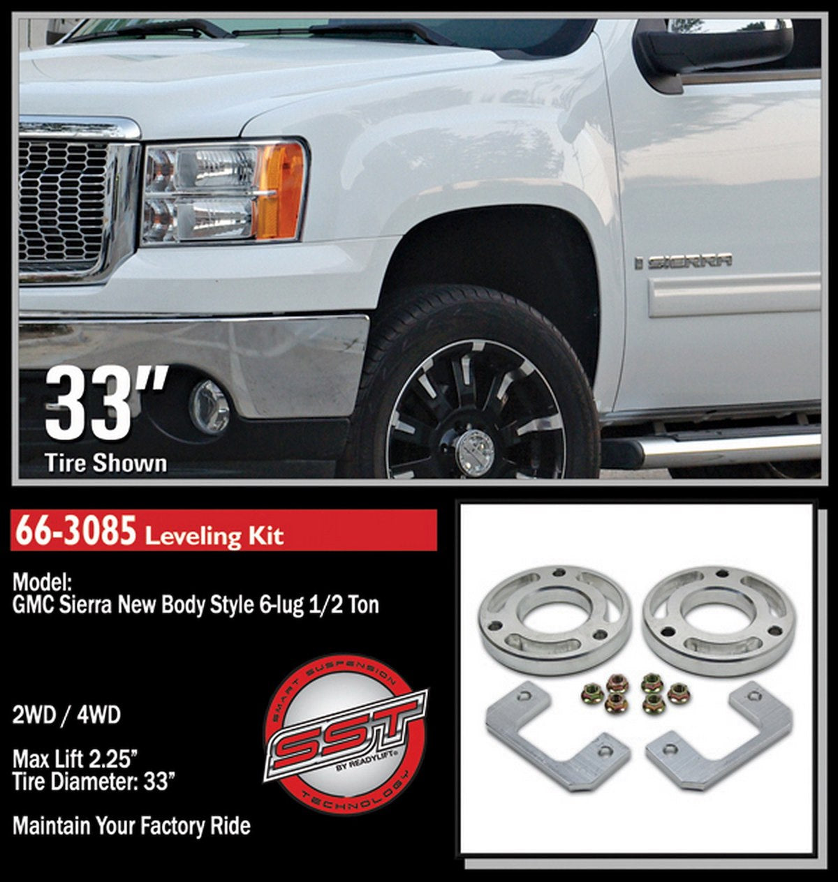 ReadyLIFT Leveling Kit Suspension, 2.25 in, Includes 2 Strut Extensions/2 Strut Spacers and Hardware - 66-3085