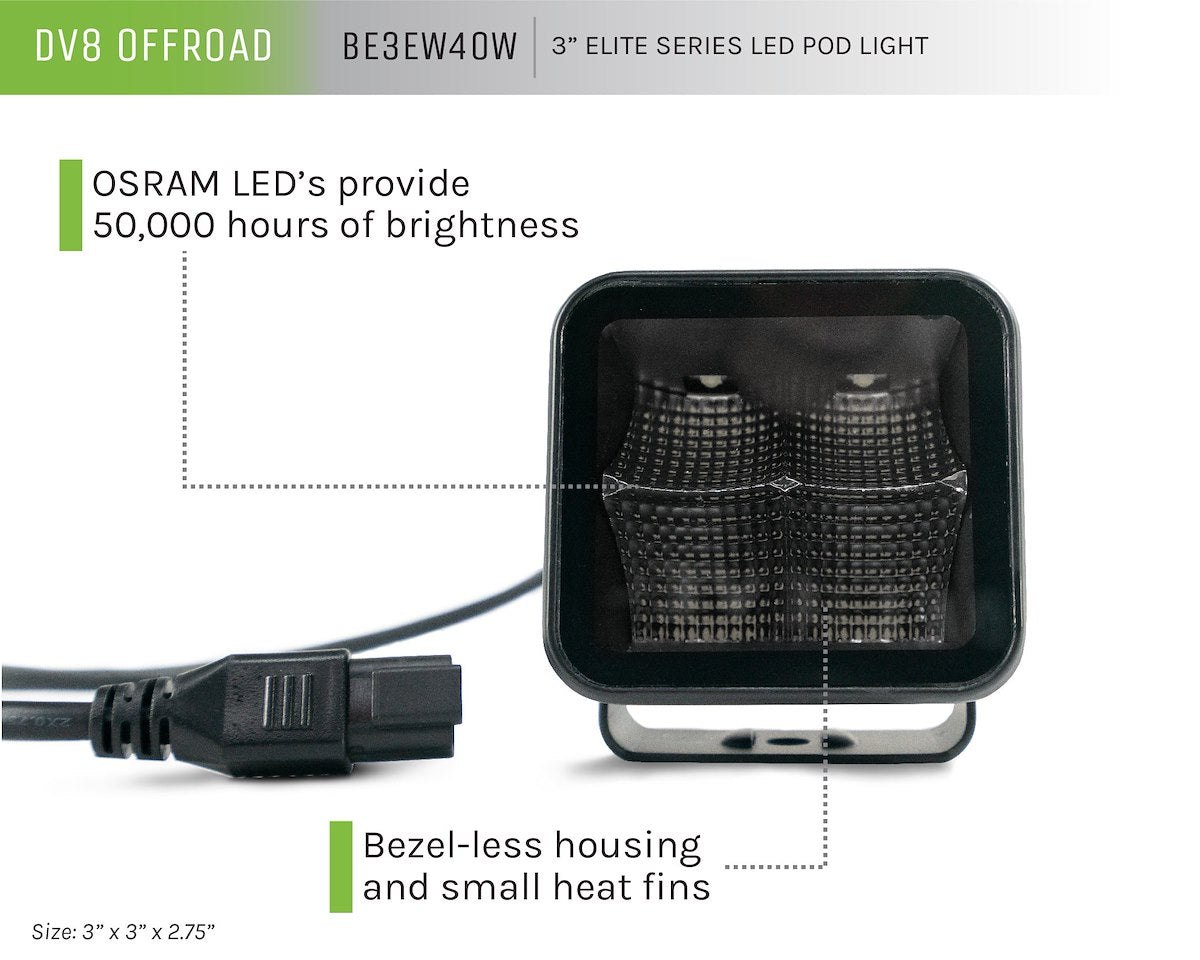 DV8 Offroad Driving/Fog Light, LED Bulb, OSRAM P9 LED, 3 in Square - BE3EW40W