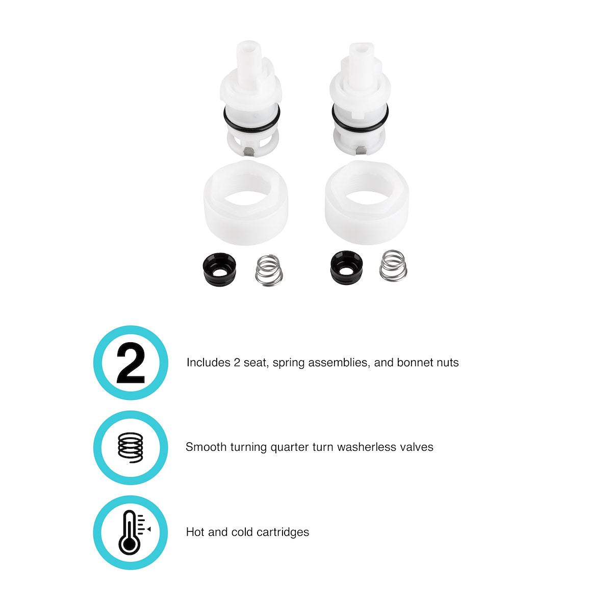 Dura Faucet Faucet Stem And Bonnet, 1/4 Turn Washerless Valve Compression, With 2 Seat/2 Spring Assembly/Bonnet Nuts - DF-RK400