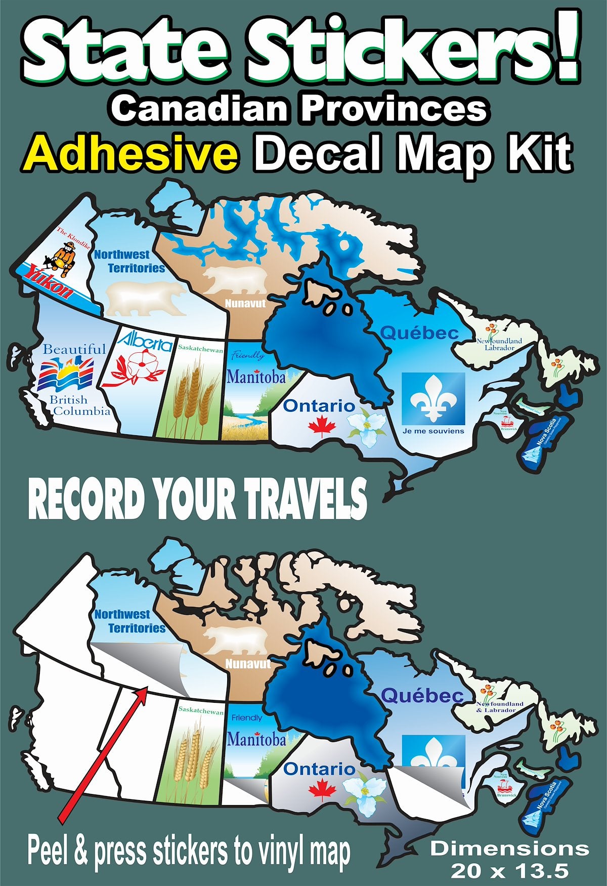 State Sticker Travel Map Sticker, 20 in Length x 13-1/2 in Width - 800