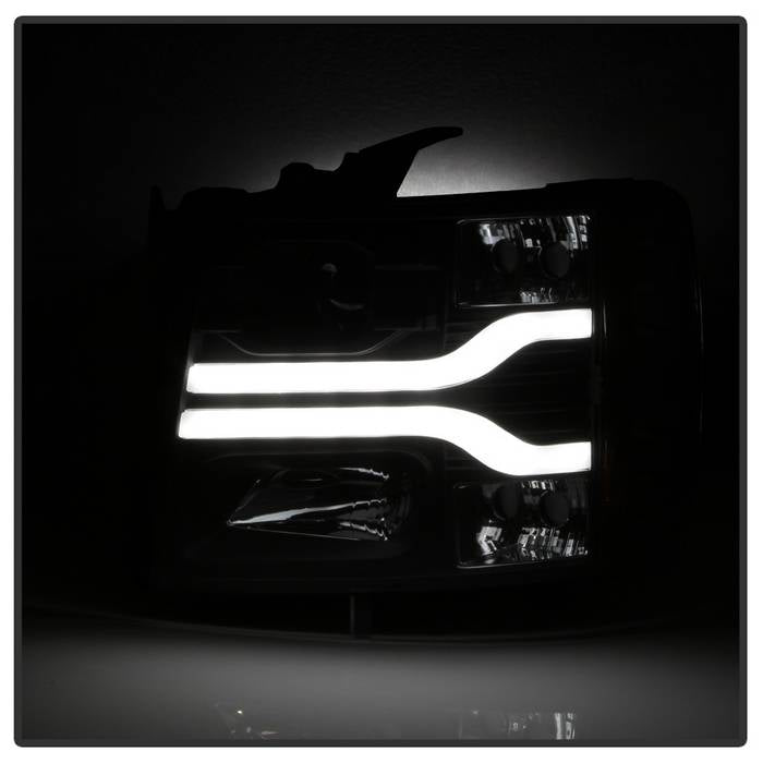 Spyder Automotive Headlight Assembly, Version 3, Projector Beam With LED Daytime Running Light, Black Plastic Housing, Set Of 2 - 5083609