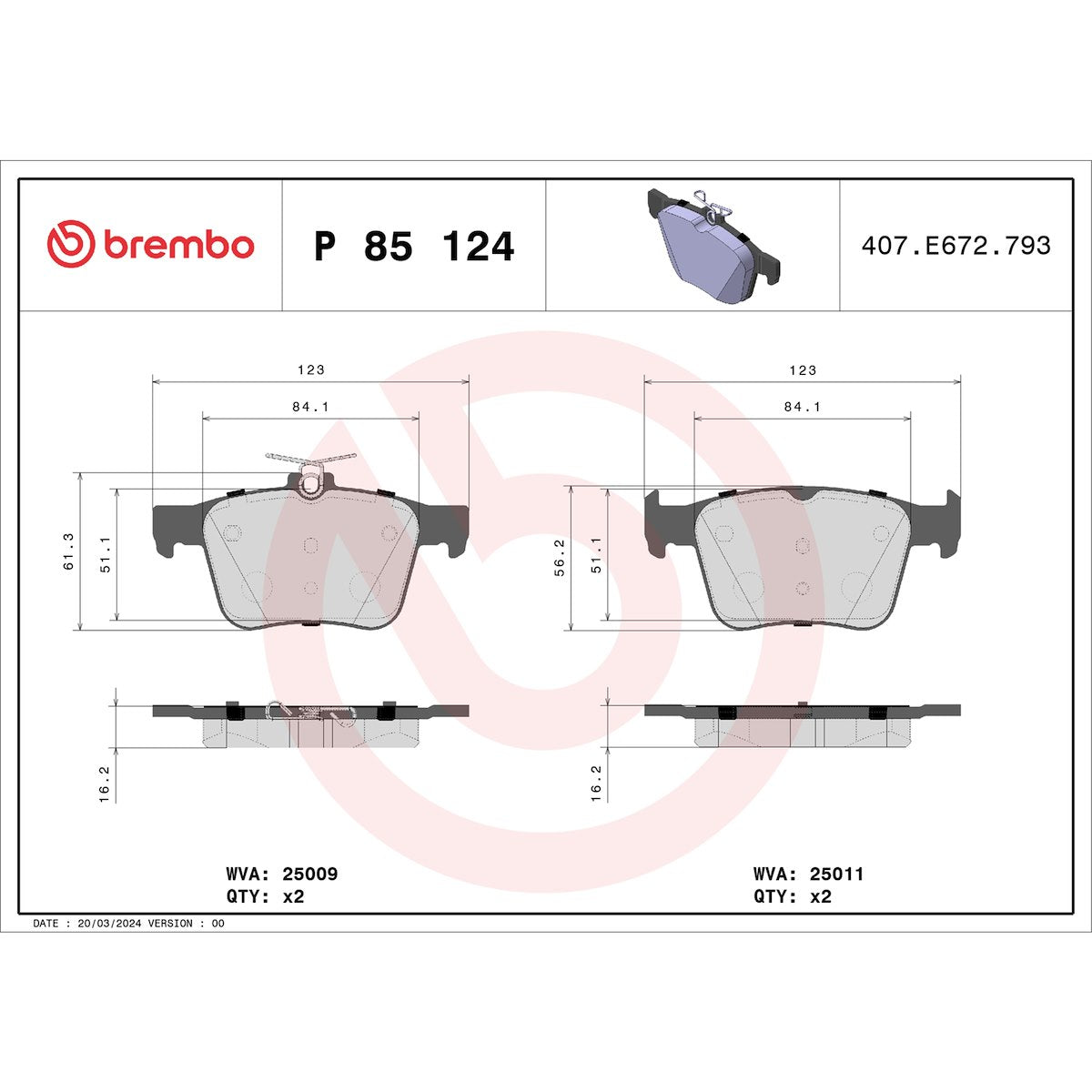 Brembo Brake Pads P85124 product image 3
