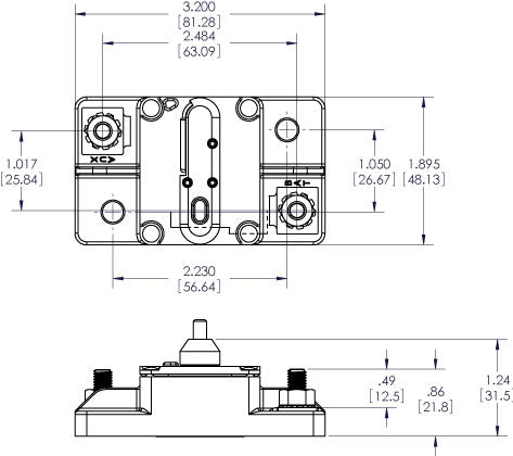 Blue Sea Circuit Breaker, 285 Series, 50 amp/48 V DC, M6 Stud Terminal - 7183-BSS