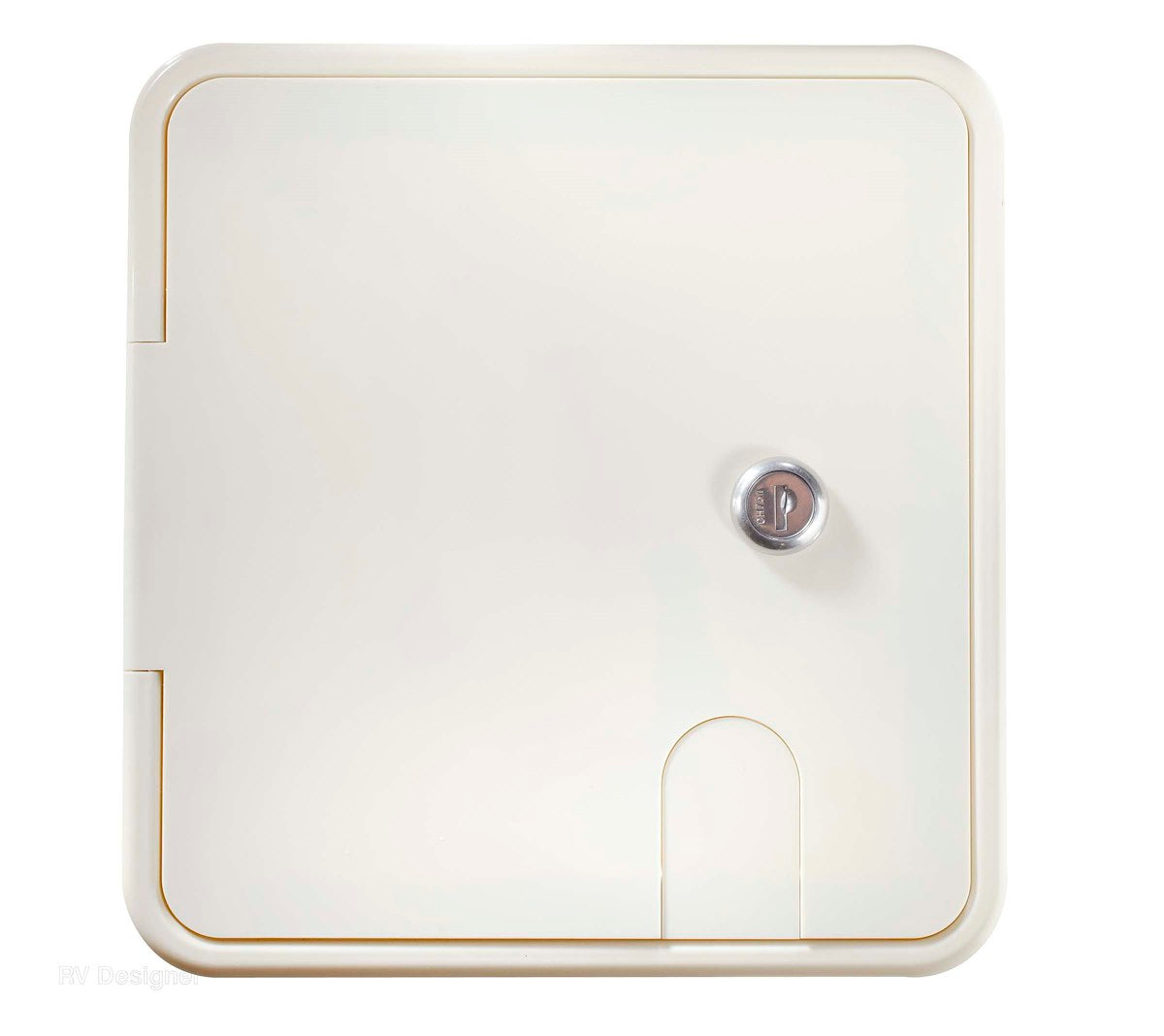 RV Designer Electrical Cord Hatch, For Use With Up To 50 amp Cords, 8.5 in x 8 in x 1.5 in Overall Dimensions, Polar White - B152