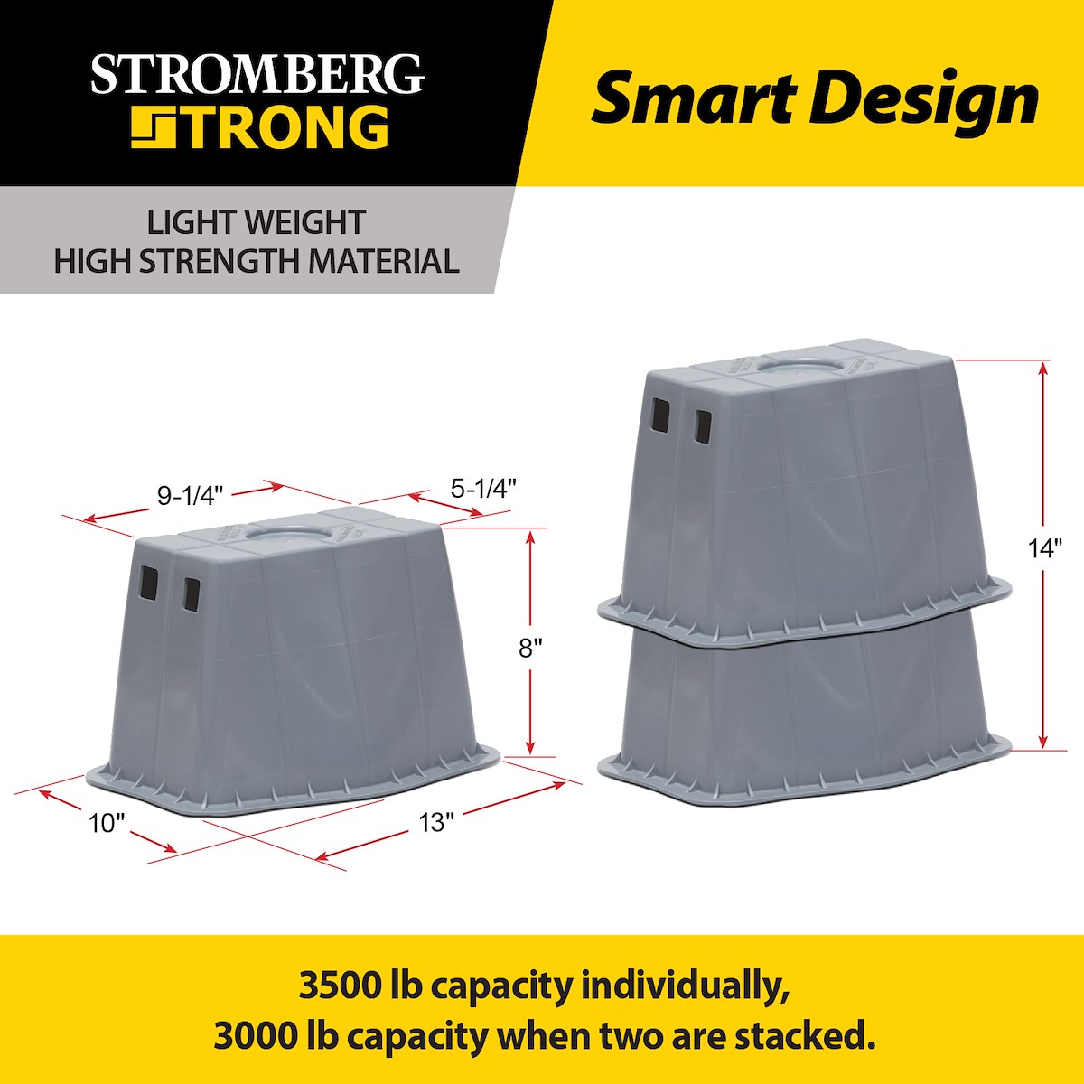 Stromberg Carlson Leveling Jack Foot Pad, 5-1/4 in x 9-1/4 in Stabilizer Pad, 10 in x 13 in Footprint, 8 in Height/14 in Stacked - JBP-813.1