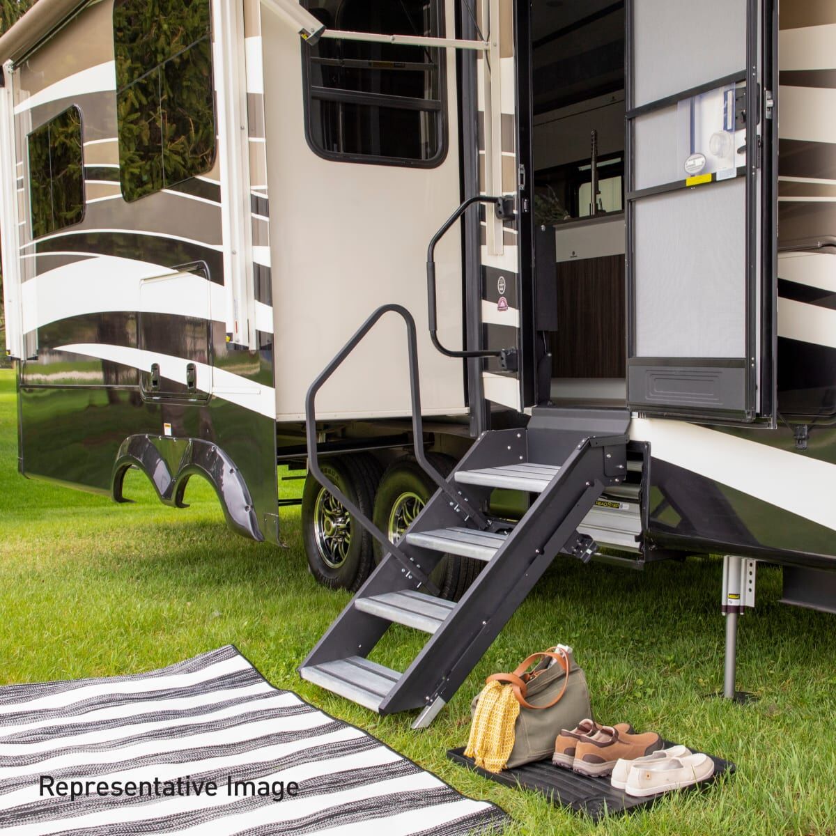 Lippert Entry Step, SolidStep  3.0, 2 Manual Fold-Up Steps, With 8 in Rise - 733931