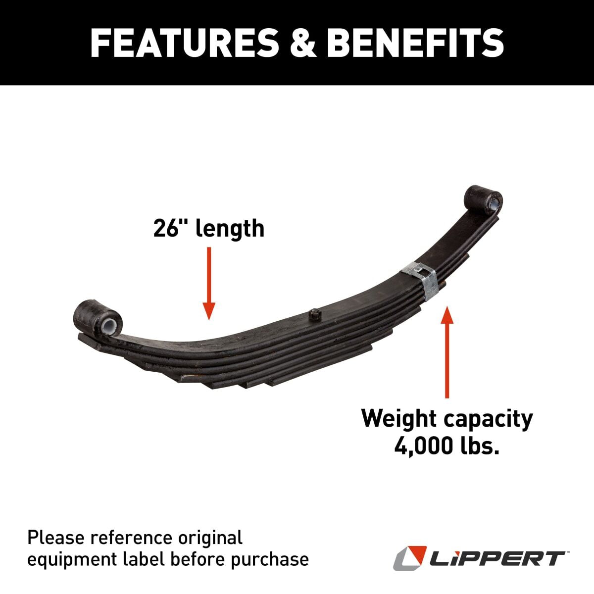 Lippert Trailer Axle Leaf Spring, 24.875 in Free Length, 26 in Loaded Length, 1.75 in Loaded Arch Height - 2021095282