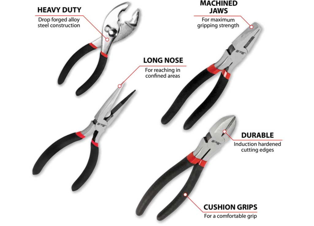 Performance Tool Pliers Set With Slip Joint, Long Nose & Linesman, 4-Piece - W1783 - image 2
