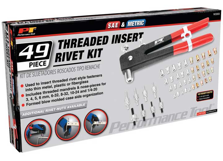 Performance Tool 49-Piece SAE, Met Threaded Insert Rivet Kit - W2003 - image 9