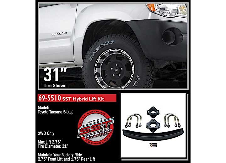 ReadyLIFT 2.75 in Sst Lift Kit With 1.75 in Add-A-Leaf Without Shocks 2005-Current Toyota Tacoma RWD - 69-5510 - image 2