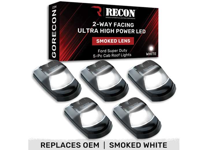 Recon Accessories 2017-2022 F-250, F-350 and F-450, F-550 Super Duty (5-Piece Set) Smoked Cab Roof Light Lens - 264343BKHPWH - image 3