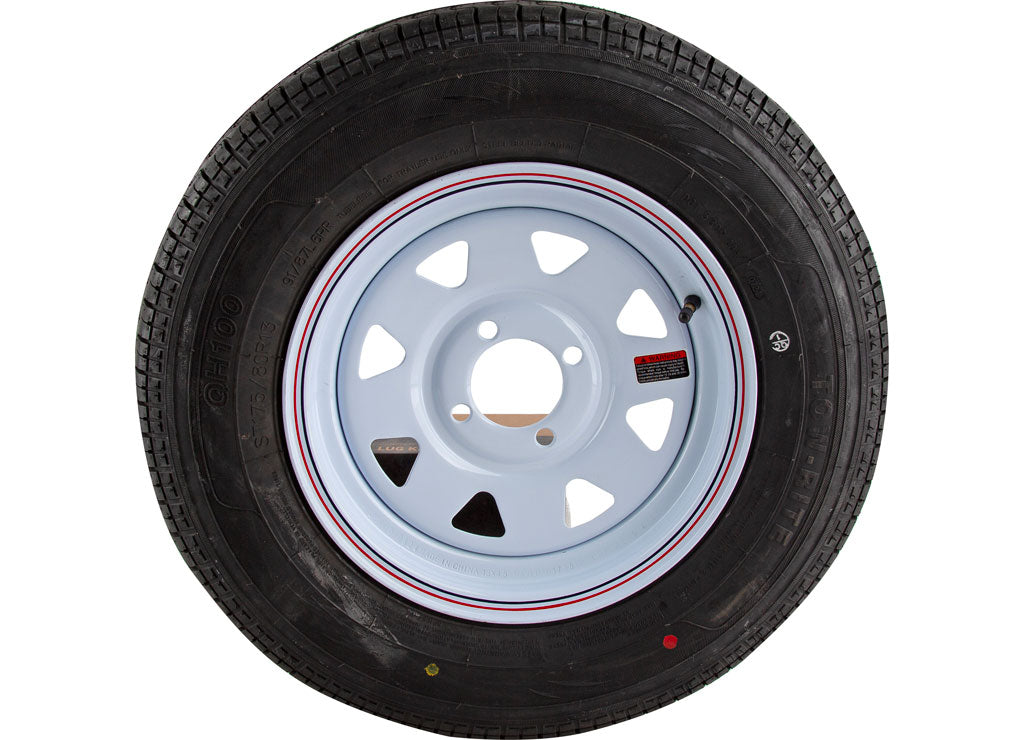 Tow-Rite ST175/80R13 Mounted On White Spoke 13x4.5, 4x4, Load Rating: C 6-Ply Rated, 1,360 lb - RDG25-700-WS4 - image 2