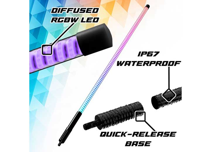 XK Glow Xkmax 48 in RGBW LED Whip Light Kit For 4x4/Offroad, UTV and ATV (2-Piece) - MX-WHIPB-ADV - image 2