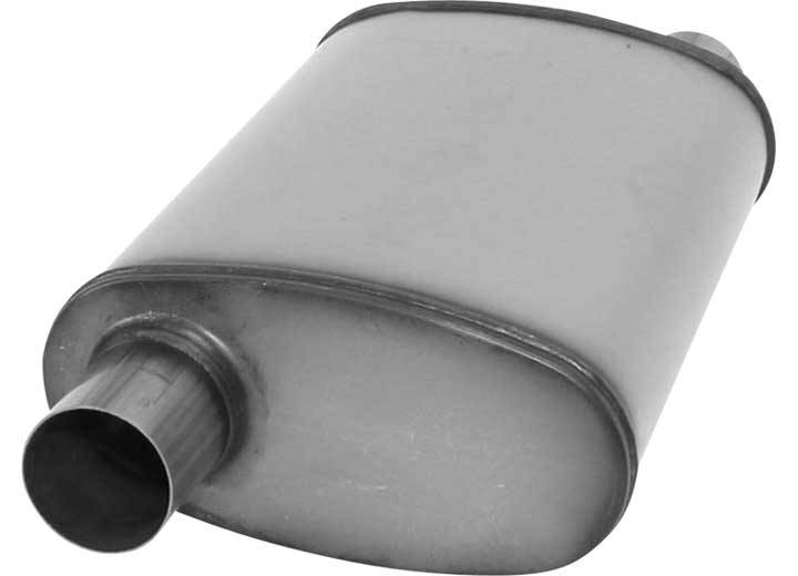 AP Exhaust Xlerator Performance 2.25 in Stainless Steel Oval Muffler with Offset (O) Inlet and Offset (O) Outlet - XS1235 - image 1